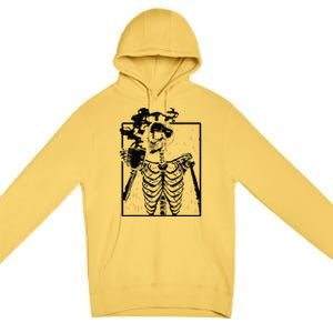 Coffee Drinking Skeleton Skull Halloween Costume Premium Pullover Hoodie