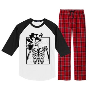 Coffee Drinking Skeleton Skull Halloween Costume Raglan Sleeve Pajama Set