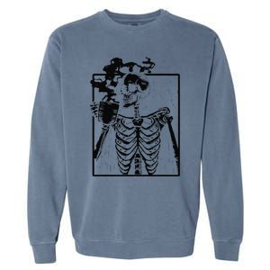 Coffee Drinking Skeleton Skull Halloween Costume Garment-Dyed Sweatshirt