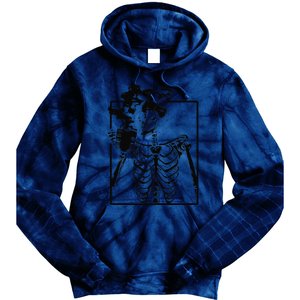 Coffee Drinking Skeleton Skull Halloween Costume Tie Dye Hoodie