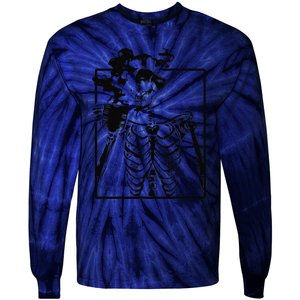 Coffee Drinking Skeleton Skull Halloween Costume Tie-Dye Long Sleeve Shirt