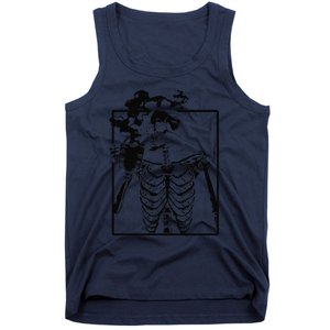 Coffee Drinking Skeleton Skull Halloween Costume Tank Top