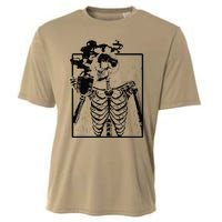 Coffee Drinking Skeleton Skull Halloween Costume Cooling Performance Crew T-Shirt