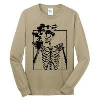 Coffee Drinking Skeleton Skull Halloween Costume Tall Long Sleeve T-Shirt