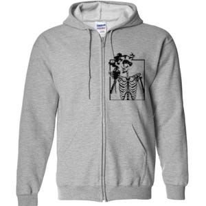 Coffee Drinking Skeleton Skull Halloween Costume Full Zip Hoodie