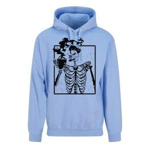 Coffee Drinking Skeleton Skull Halloween Costume Unisex Surf Hoodie