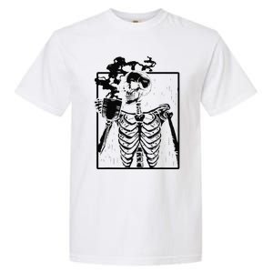 Coffee Drinking Skeleton Skull Halloween Costume Garment-Dyed Heavyweight T-Shirt