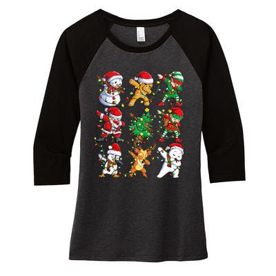 Christmas Dabbing Santa Elf Friends Xmas Dab Women's Tri-Blend 3/4-Sleeve Raglan Shirt