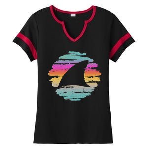 Colorful Distressed Shark Fin Ladies Halftime Notch Neck Tee