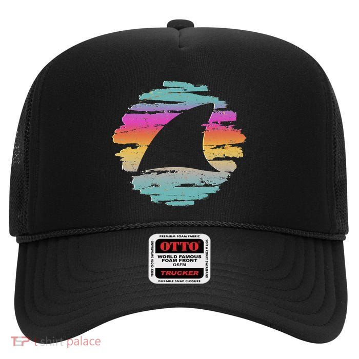 Colorful Distressed Shark Fin High Crown Mesh Back Trucker Hat