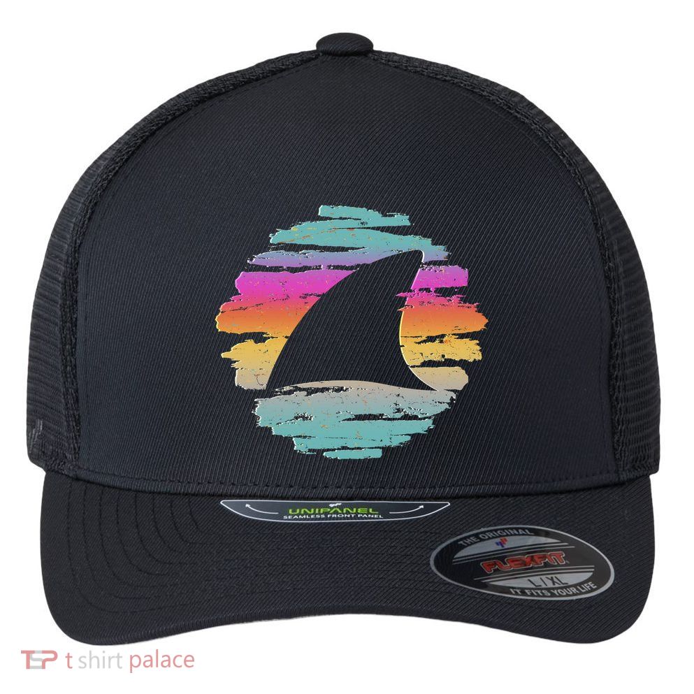 Colorful Distressed Shark Fin Flexfit Unipanel Trucker Cap