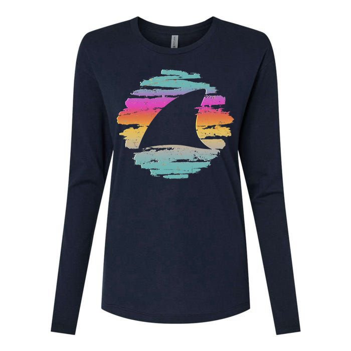 Colorful Distressed Shark Fin Womens Cotton Relaxed Long Sleeve T-Shirt