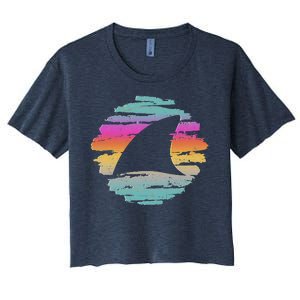 Colorful Distressed Shark Fin Women's Crop Top Tee