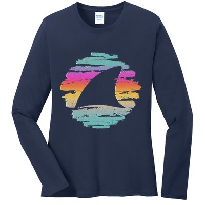 Colorful Distressed Shark Fin Ladies Long Sleeve Shirt
