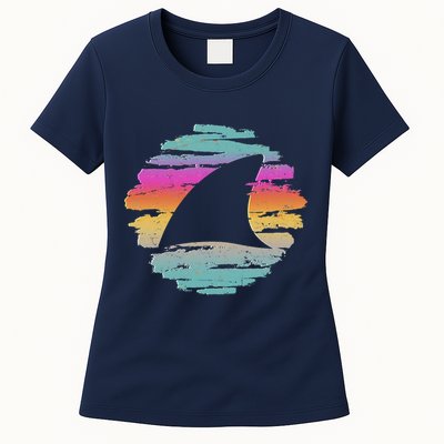 Colorful Distressed Shark Fin Womens T-Shirt