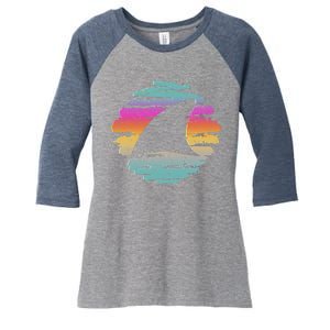 Colorful Distressed Shark Fin Women's Tri-Blend 3/4-Sleeve Raglan Shirt