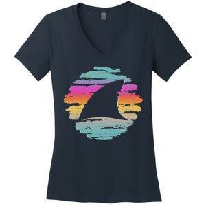 Colorful Distressed Shark Fin Women's V-Neck T-Shirt