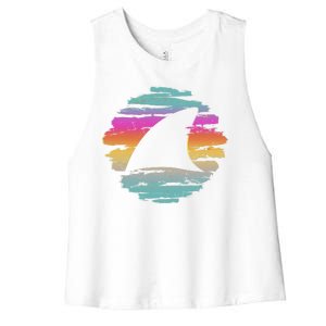 Colorful Distressed Shark Fin Women's Racerback Cropped Tank