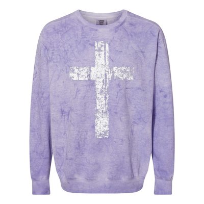 Cross Distressed Style Inspirational Christian Faith Colorblast Crewneck Sweatshirt