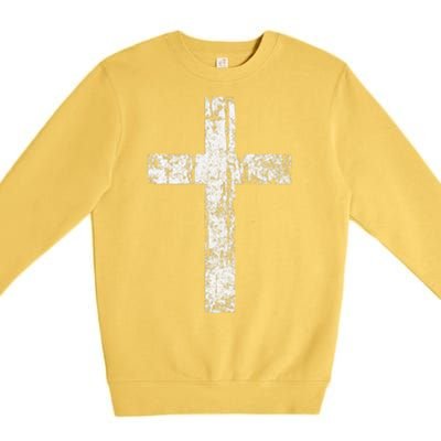 Cross Distressed Style Inspirational Christian Faith Premium Crewneck Sweatshirt