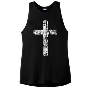 Cross Distressed Style Inspirational Christian Faith Ladies PosiCharge Tri-Blend Wicking Tank