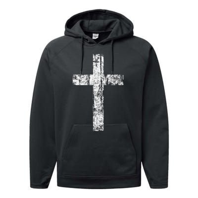 Cross Distressed Style Inspirational Christian Faith Performance Fleece Hoodie