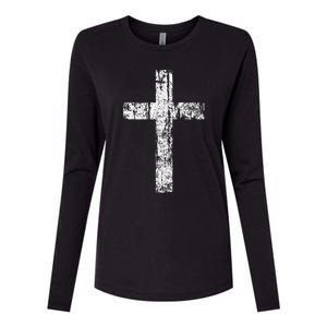 Cross Distressed Style Inspirational Christian Faith Womens Cotton Relaxed Long Sleeve T-Shirt