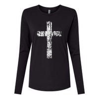 Cross Distressed Style Inspirational Christian Faith Womens Cotton Relaxed Long Sleeve T-Shirt