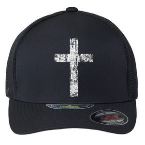 Cross Distressed Style Inspirational Christian Faith Flexfit Unipanel Trucker Cap