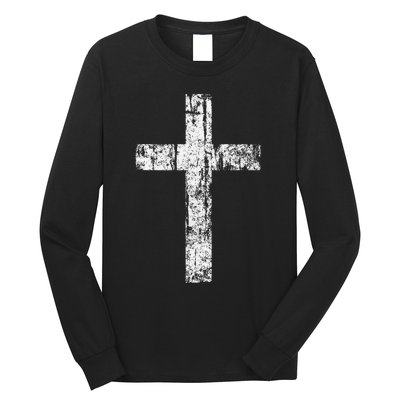 Cross Distressed Style Inspirational Christian Faith Long Sleeve Shirt