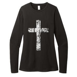 Cross Distressed Style Inspirational Christian Faith Womens CVC Long Sleeve Shirt