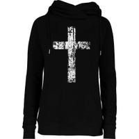 Cross Distressed Style Inspirational Christian Faith Womens Funnel Neck Pullover Hood