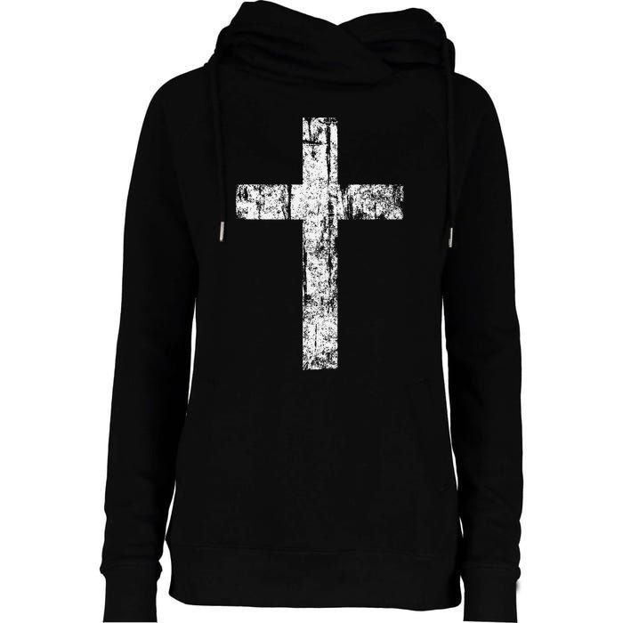 Cross Distressed Style Inspirational Christian Faith Womens Funnel Neck Pullover Hood