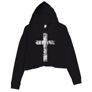 Cross Distressed Style Inspirational Christian Faith Crop Fleece Hoodie