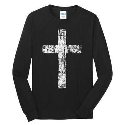 Cross Distressed Style Inspirational Christian Faith Tall Long Sleeve T-Shirt