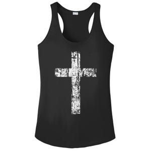 Cross Distressed Style Inspirational Christian Faith Ladies PosiCharge Competitor Racerback Tank