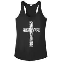 Cross Distressed Style Inspirational Christian Faith Ladies PosiCharge Competitor Racerback Tank