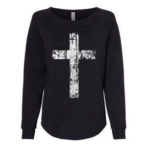 Cross Distressed Style Inspirational Christian Faith Womens California Wash Sweatshirt