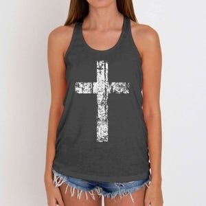 Cross Distressed Style Inspirational Christian Faith Women's Knotted Racerback Tank