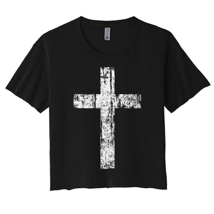 Cross Distressed Style Inspirational Christian Faith Women's Crop Top Tee