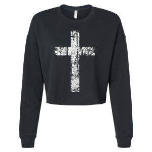 Cross Distressed Style Inspirational Christian Faith Cropped Pullover Crew