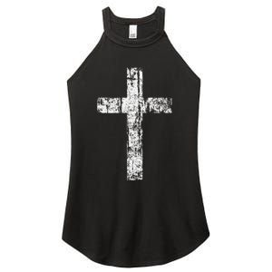 Cross Distressed Style Inspirational Christian Faith Women's Perfect Tri Rocker Tank