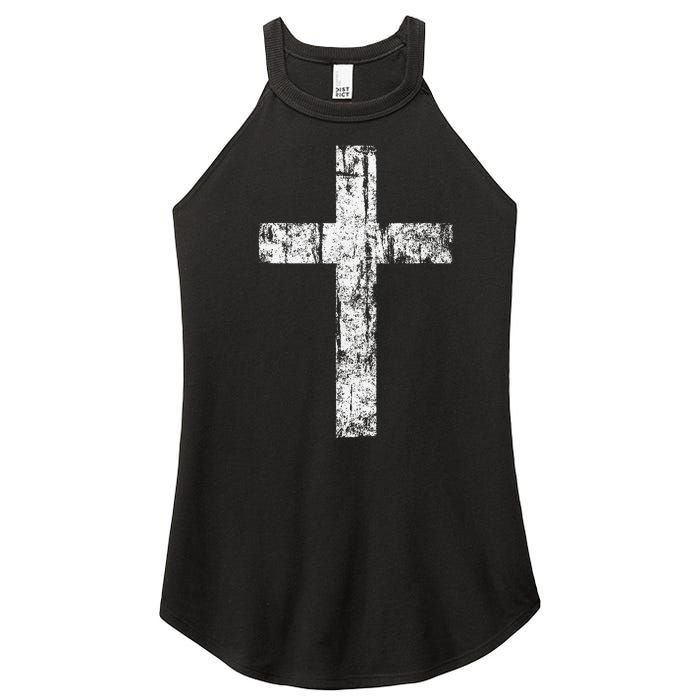 Cross Distressed Style Inspirational Christian Faith Women's Perfect Tri Rocker Tank