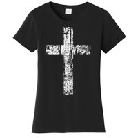 Cross Distressed Style Inspirational Christian Faith Women's T-Shirt