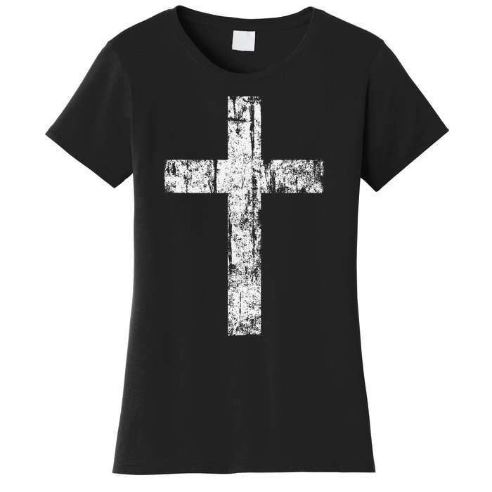 Cross Distressed Style Inspirational Christian Faith Women's T-Shirt