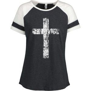 Cross Distressed Style Inspirational Christian Faith Enza Ladies Jersey Colorblock Tee