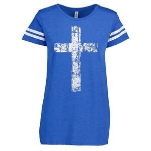 Cross Distressed Style Inspirational Christian Faith Enza Ladies Jersey Football T-Shirt