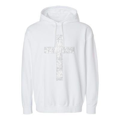 Cross Distressed Style Inspirational Christian Faith Garment-Dyed Fleece Hoodie