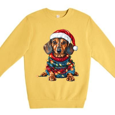 Cute Dachshund Santa Hat Merry Christmas Doxie Dog Mom Dad Gift Premium Crewneck Sweatshirt