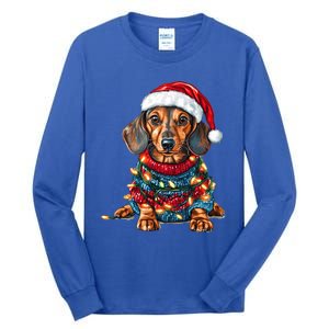 Cute Dachshund Santa Hat Merry Christmas Doxie Dog Mom Dad Gift Tall Long Sleeve T-Shirt